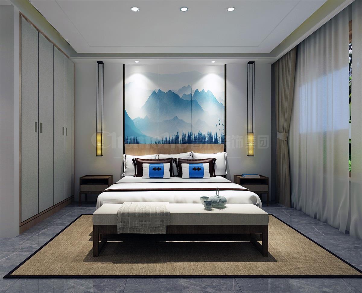 主臥貫穿、白色、灰色，加小許黑色融合的暖色調(diào)讓詩意棲居，少幾分濃墨重彩，多幾分雅致清寧，并在此感悟生命的智慧。內(nèi)心的平靜才能感悟到生活的大美，美不是符號(hào)，是一種心境，一份怡然，更是一份禪動(dòng)。